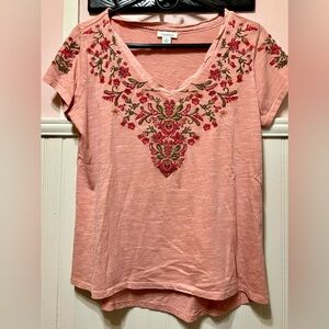Sundance coral Embroidered Short Sleeve Tee